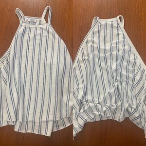 White with blue striped tank top